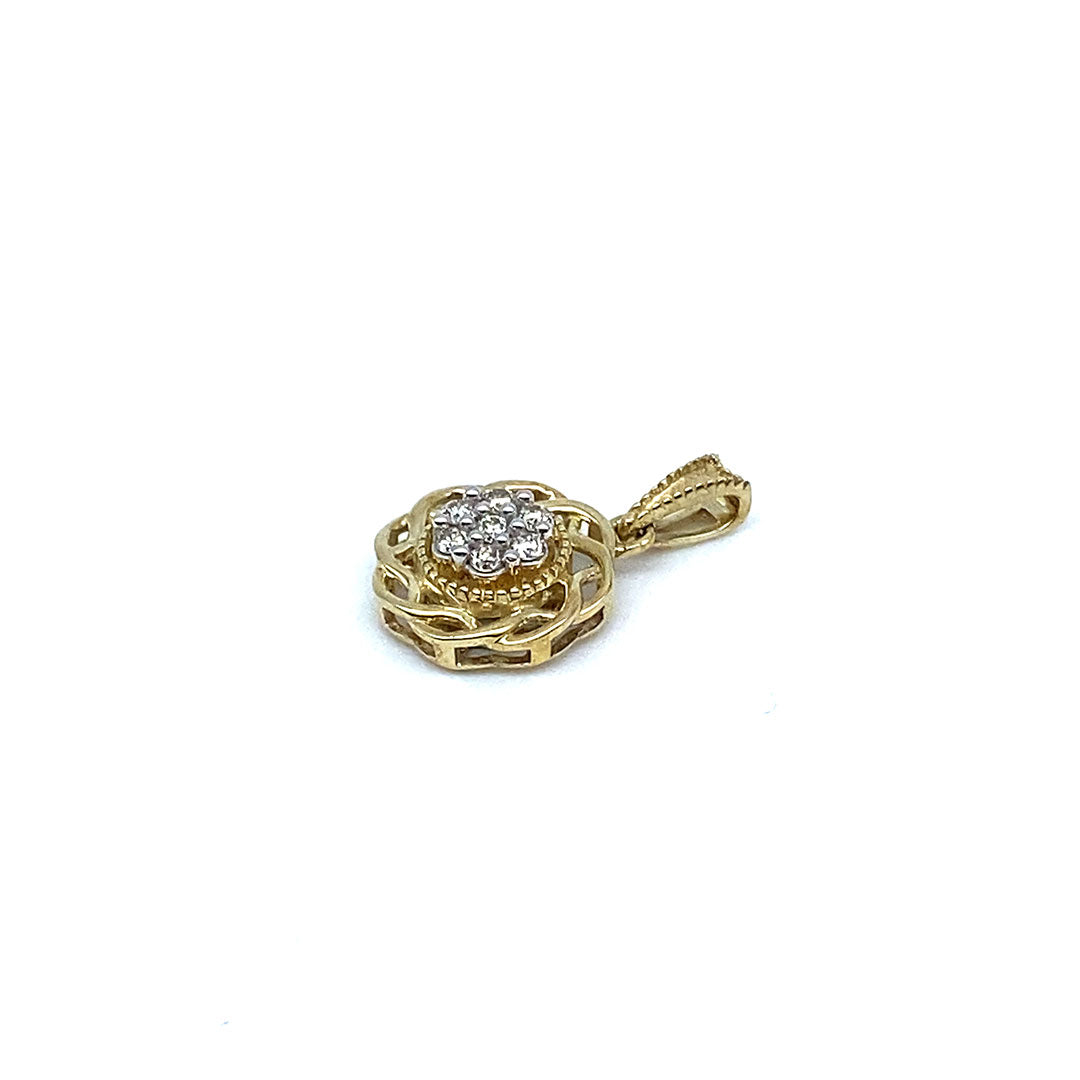 Diamond Round Twist Pendant 10k Yellow Gold 0.15ct