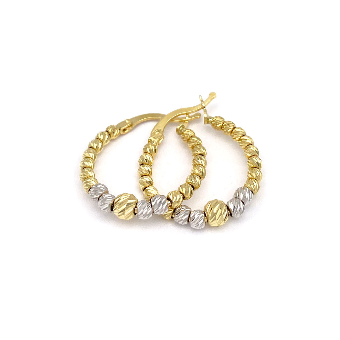 14k Moon Bead Ball Two-tone Hoop Earrings