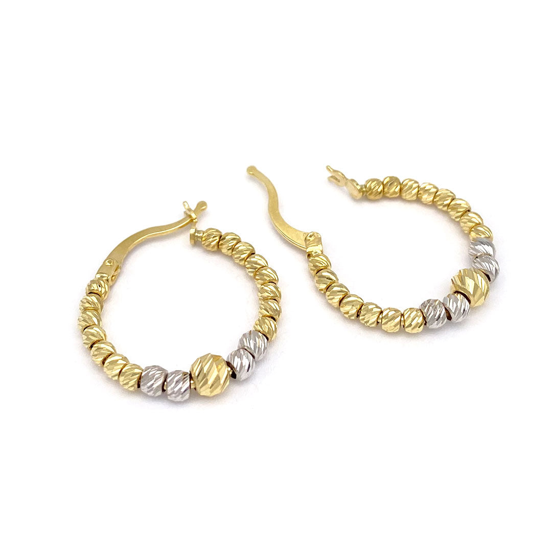 14k Moon Bead Ball Two-tone Hoop Earrings