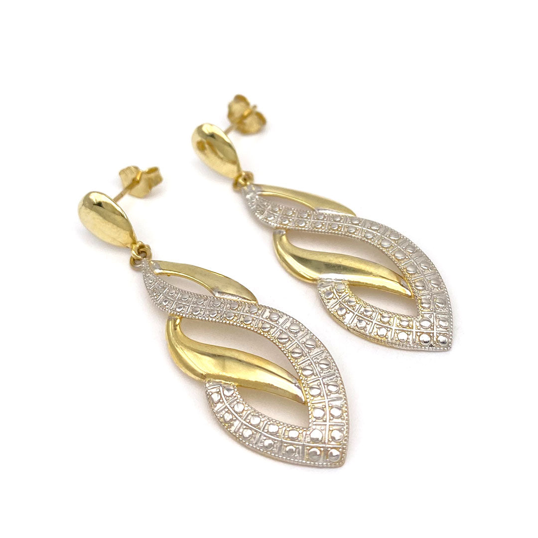 10k Two-tone Fancy Hanging Earrings