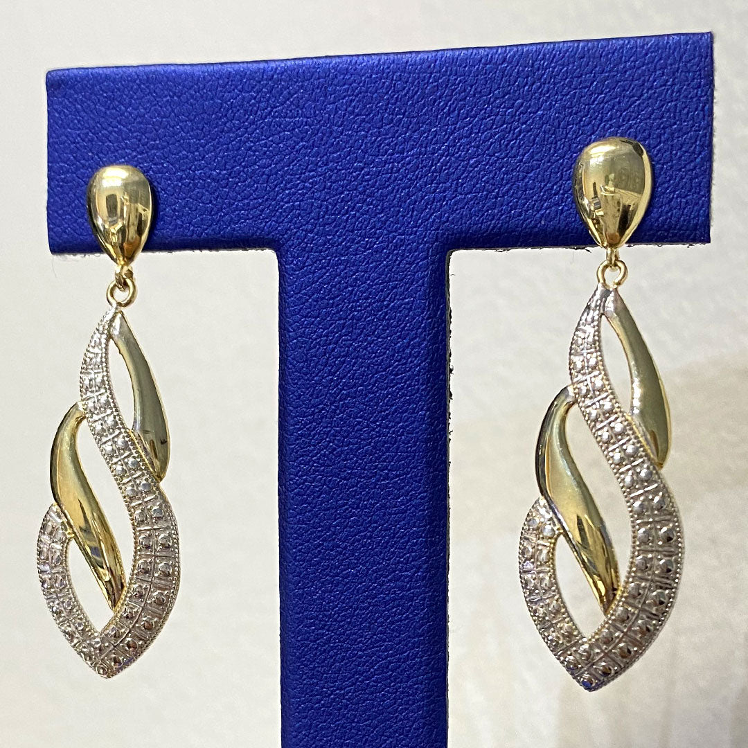 10k Two-tone Fancy Hanging Earrings