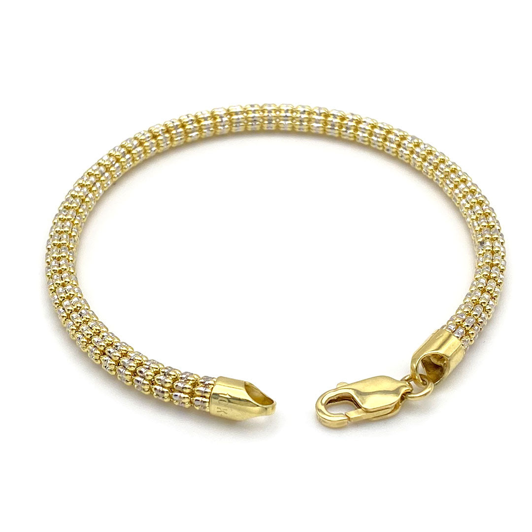 10k Two-tone Fancy Ball Ice Bracelet 4.5mm Opened