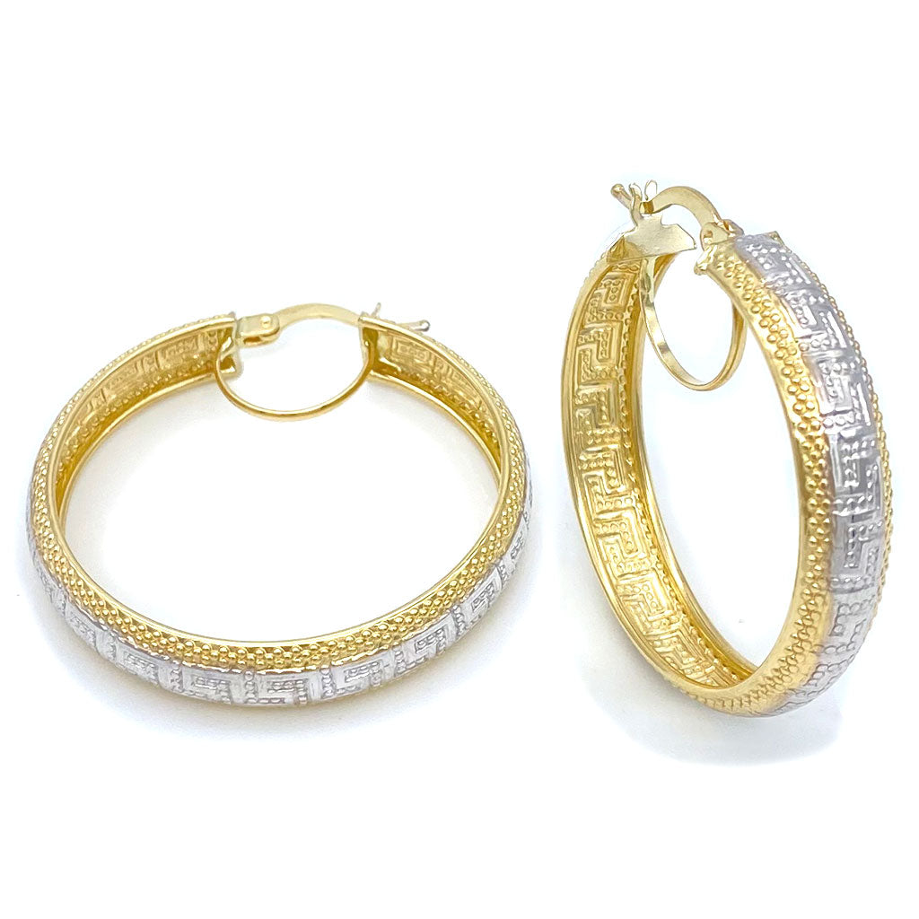 14k Two-tone Fancy Pattern Hoop Earrings M