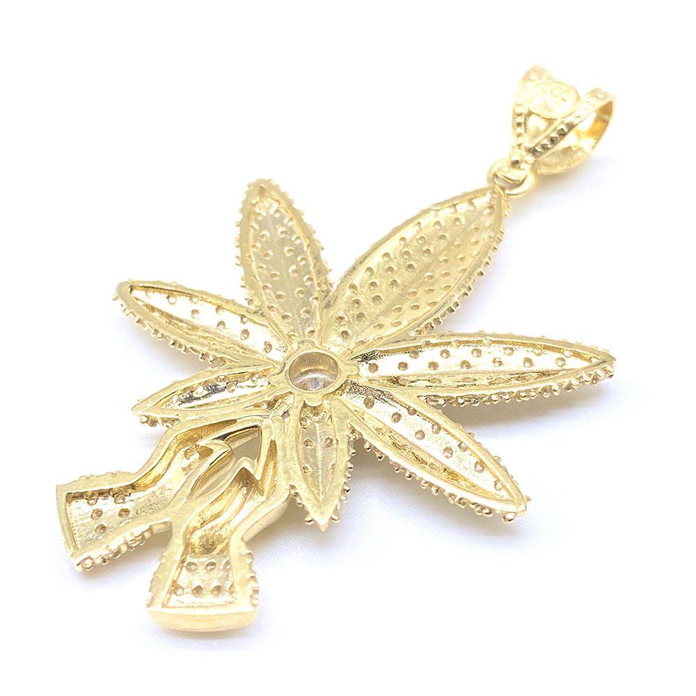 10k CZ Marijuana Leaf & Praying Hands Pendant - Yellow Brick Empire