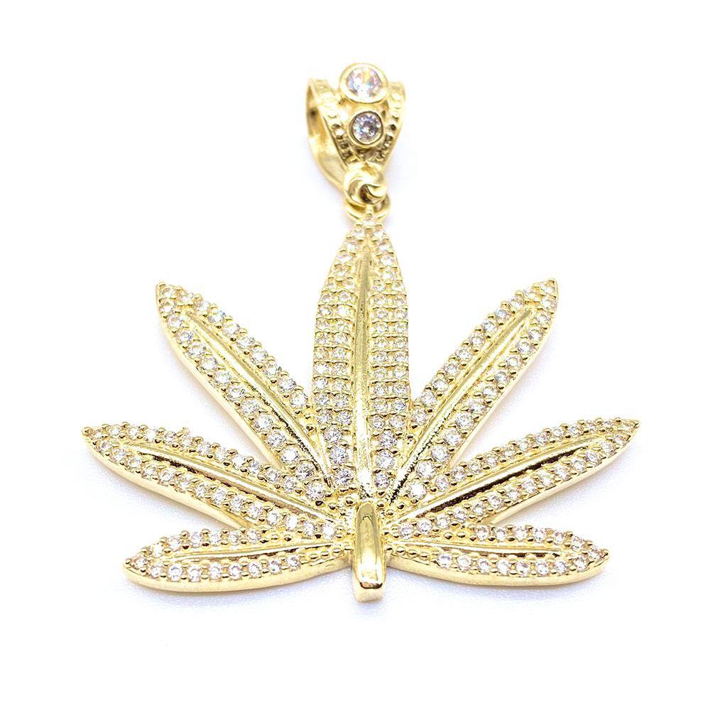 10k CZ Marijuana Leaf Pendant - Yellow Brick Empire
