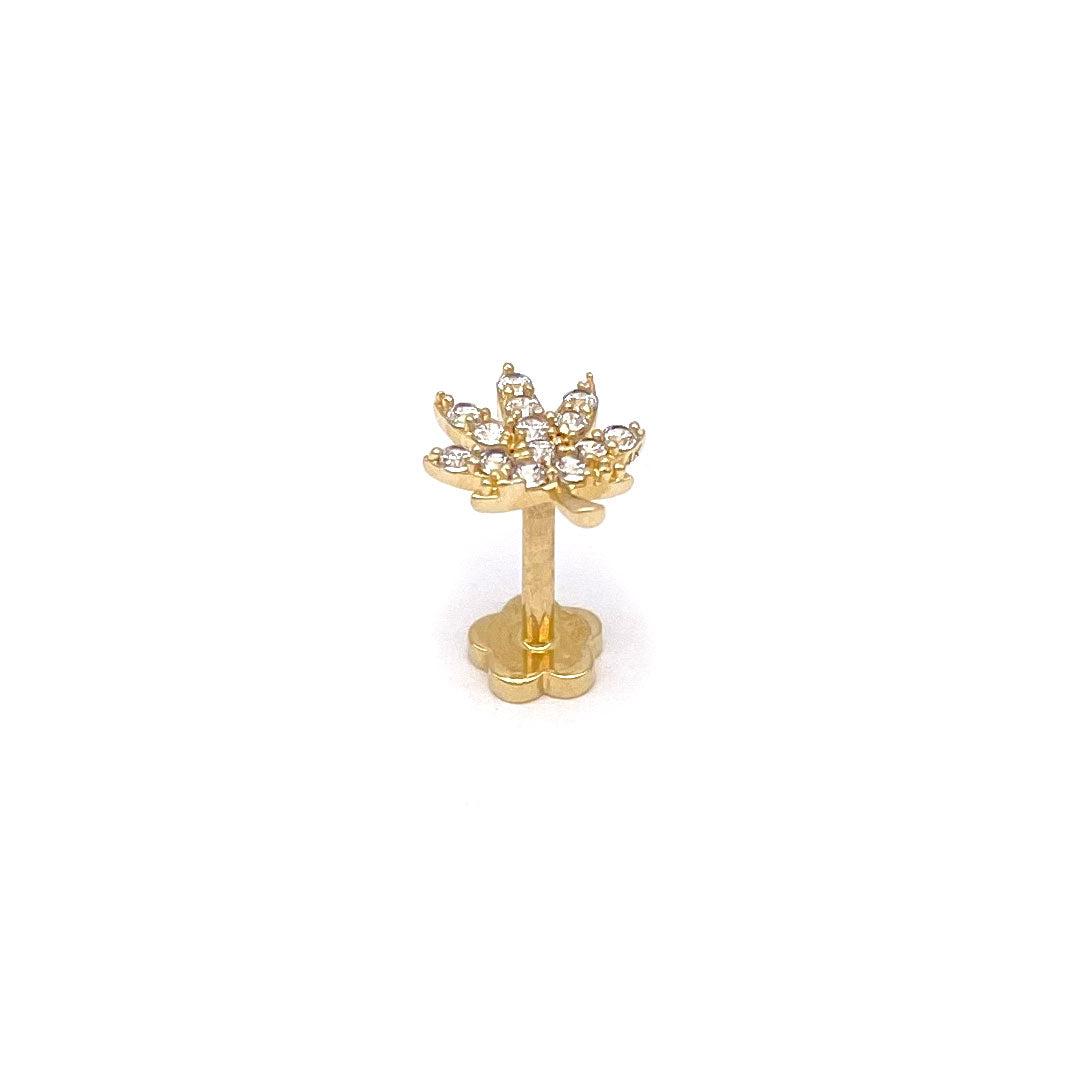 14k CZ Marijuana Leaf Internal Threaded Stud