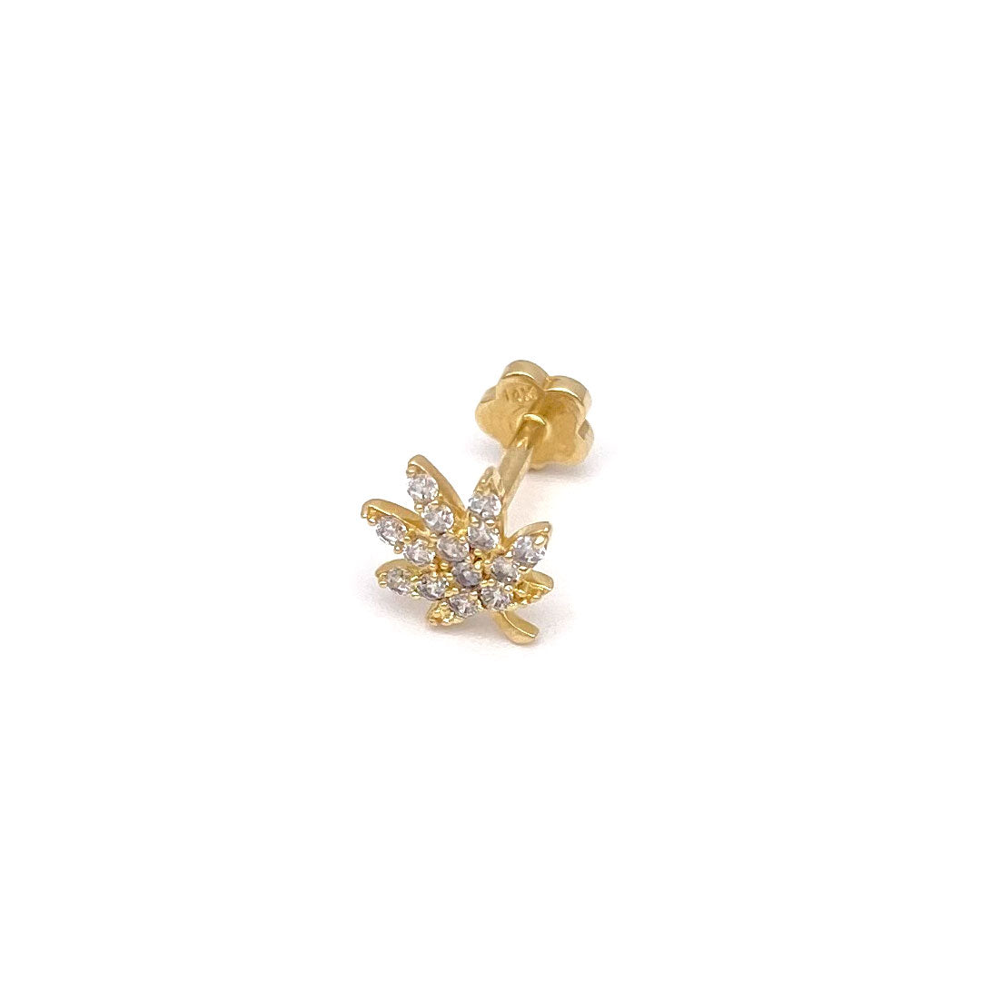 14k CZ Marijuana Leaf Internal Threaded Stud