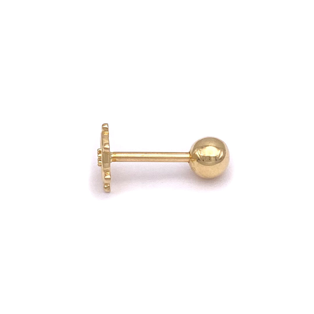 14k CZ Ship's Wheel Screw Ball Back Barbell Piercing Earring