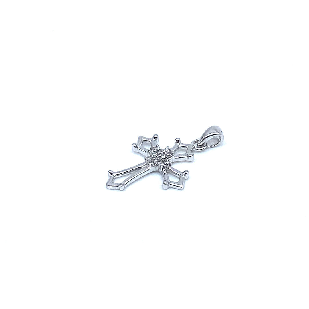 Diamond Cross Pendant 10k White Gold 0.05ct