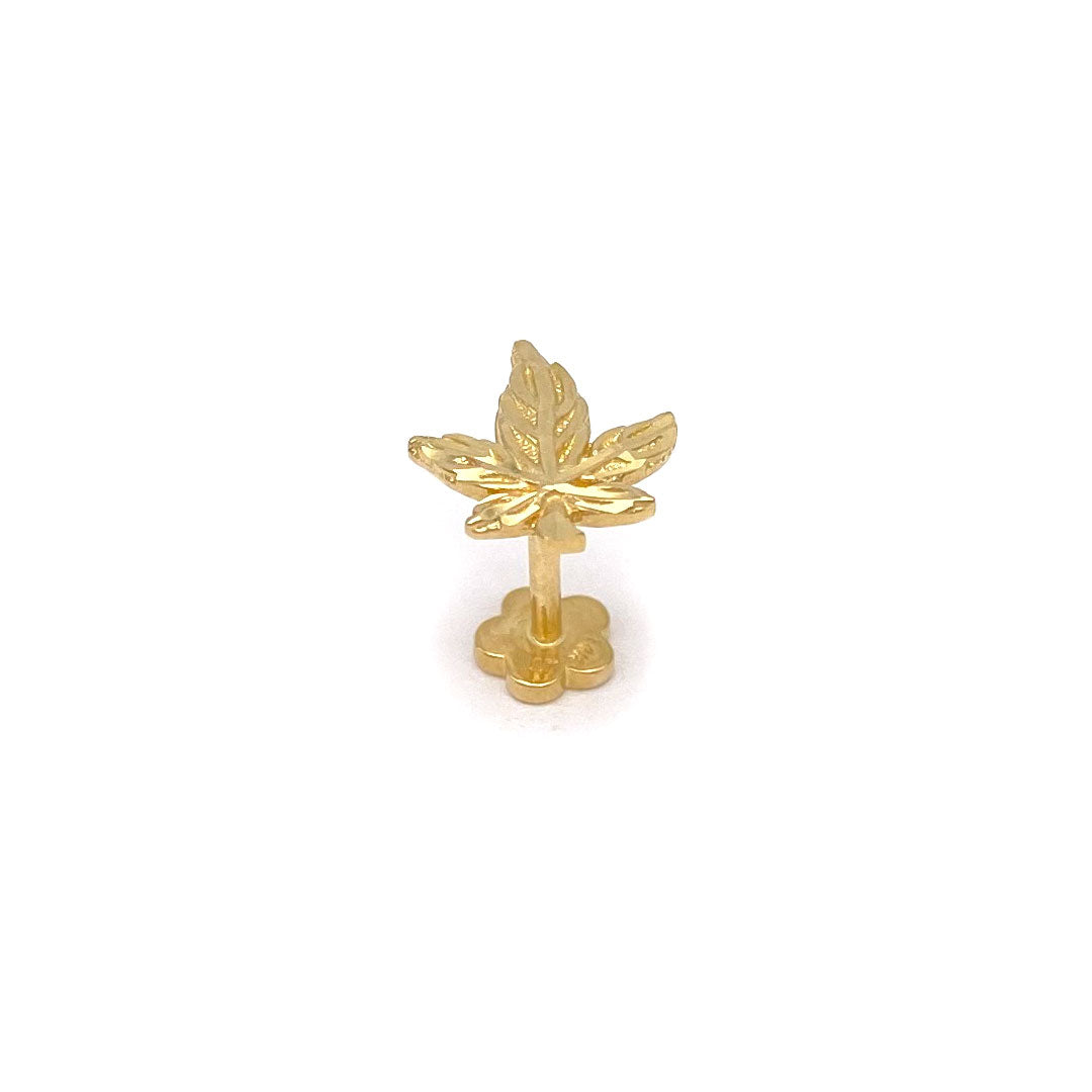 14k Marijuana Leaf Internal Threaded Stud L