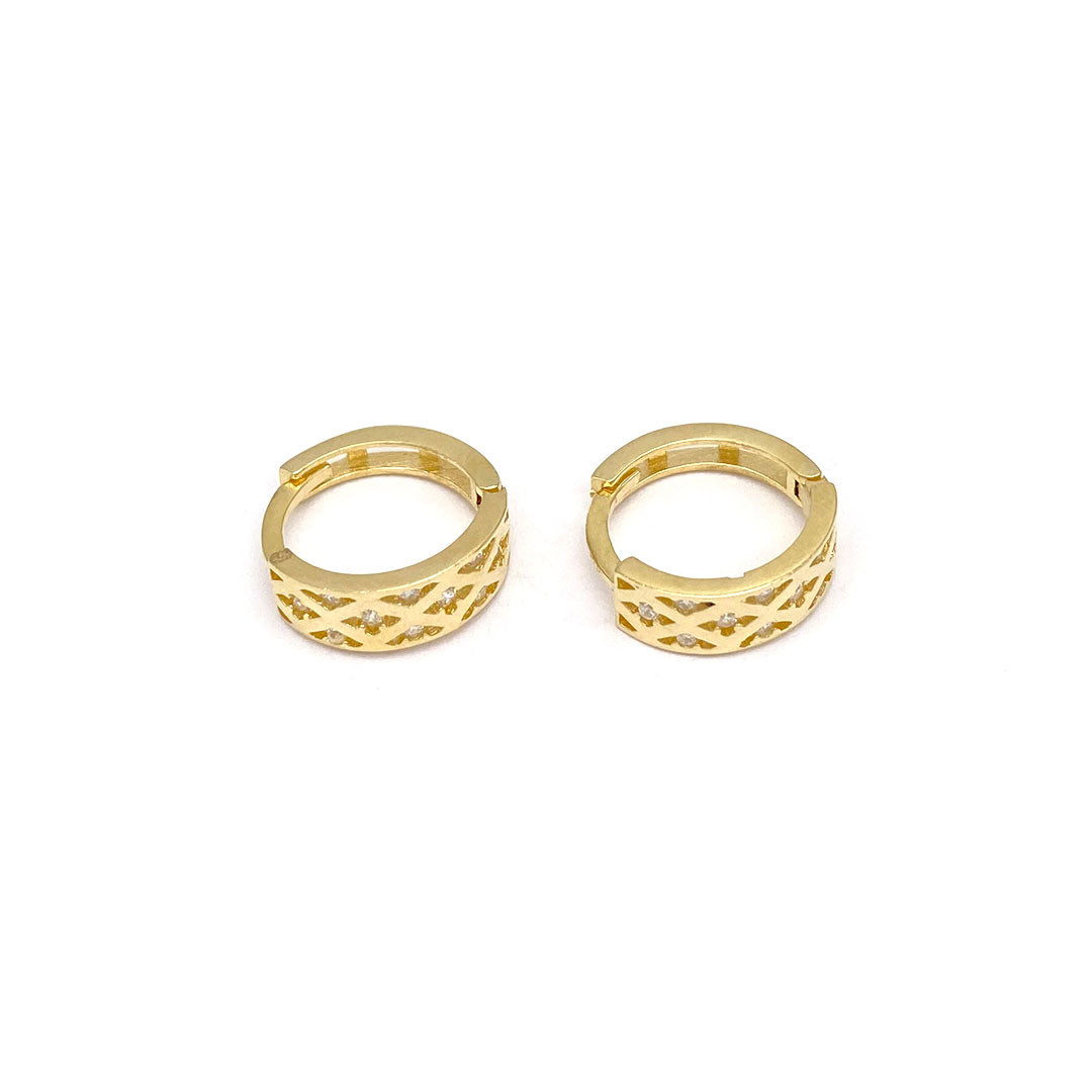 14k CZ X Huggie Hoop Earrings